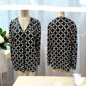 Evenings, Woman,Cocktail Party Jacket, Black,White,Sz L,Sequins,Silk-Polyester.!